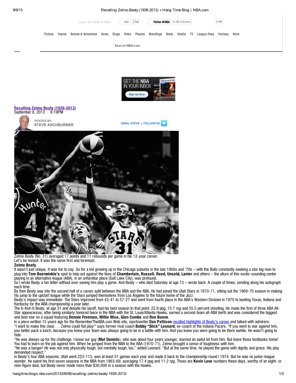 Recalling Zelmo Beaty (1939-2013) « Hang Time Blog | NBA.Com Link to NBA.Com