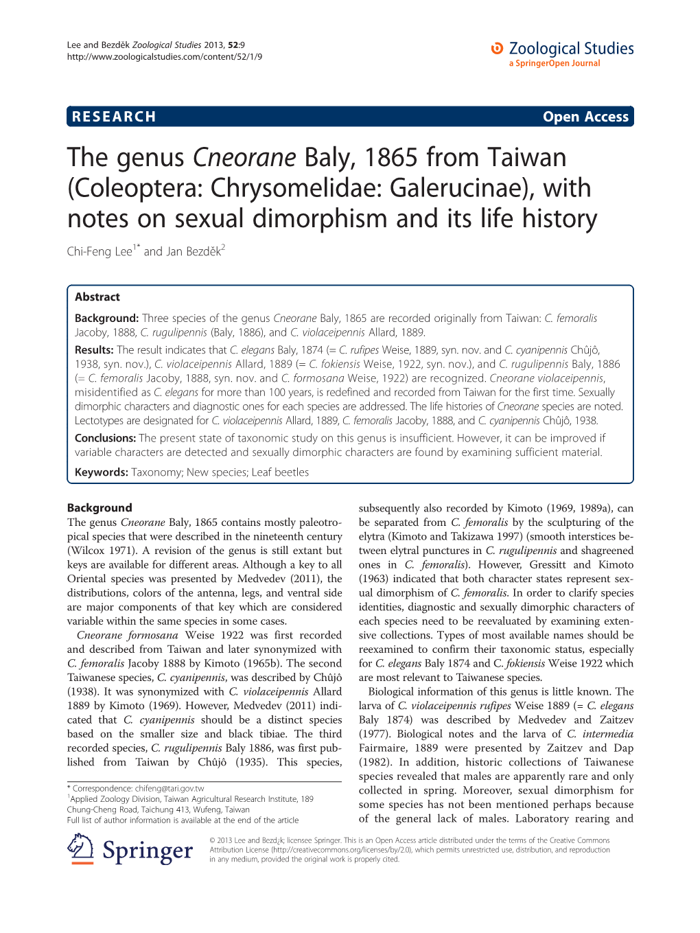 The Genus Cneorane Baly, 1865 from Taiwan (Coleoptera