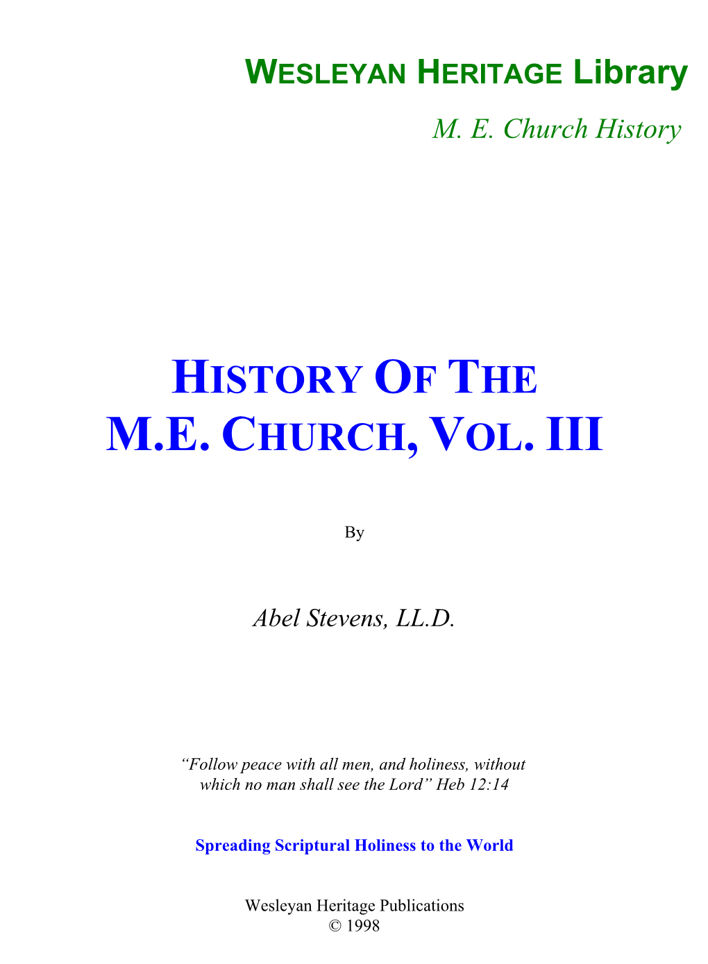 History of the M.E. Church, Vol. Iii