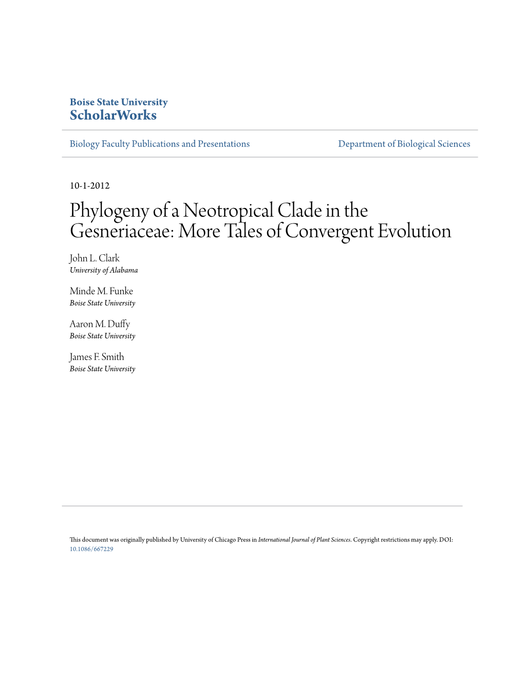 Phylogeny of a Neotropical Clade in the Gesneriaceae: More Tales of Convergent Evolution John L