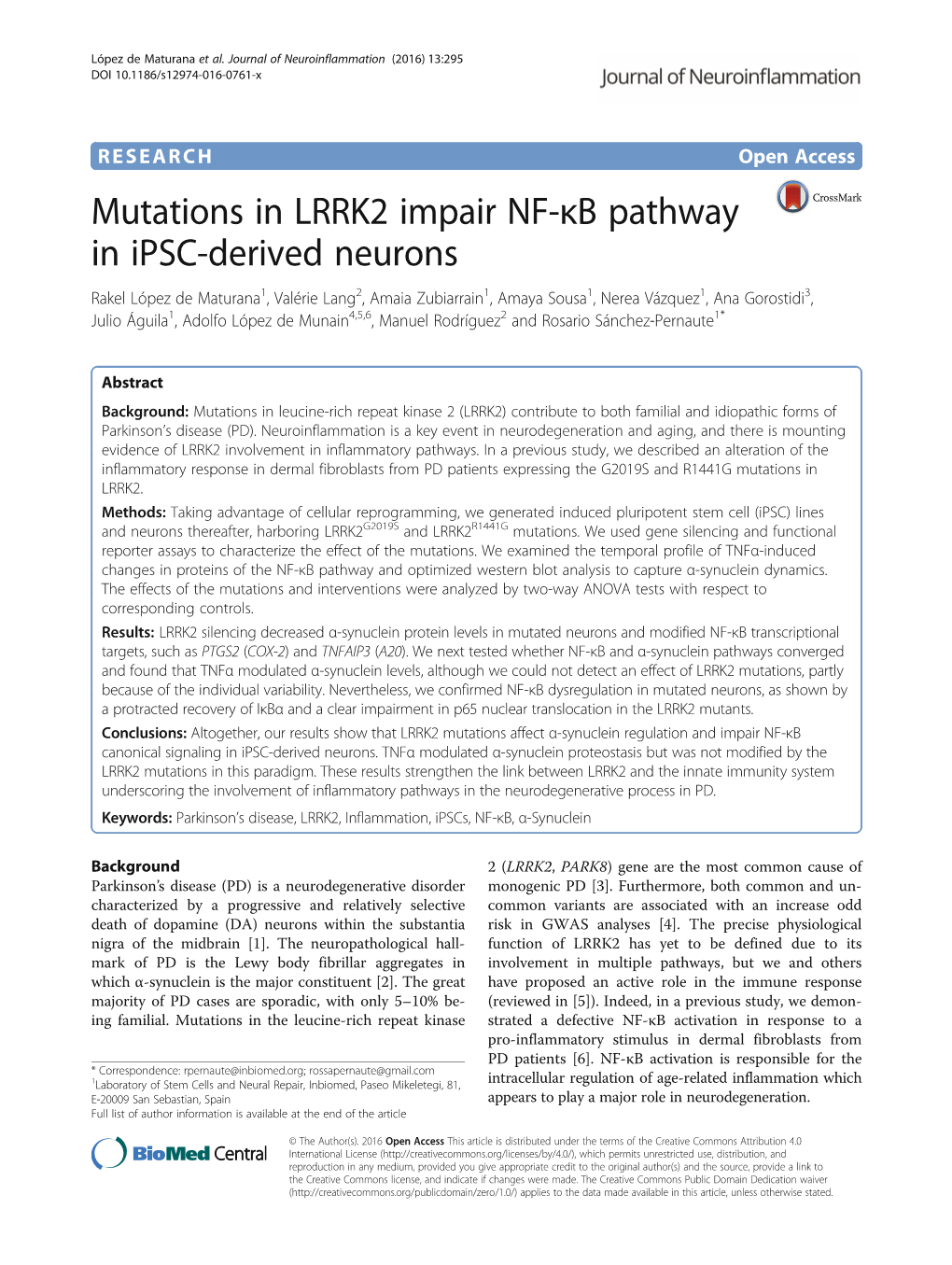Mutations in LRRK2 Impair NF-Κb Pathway in Ipsc-Derived Neurons