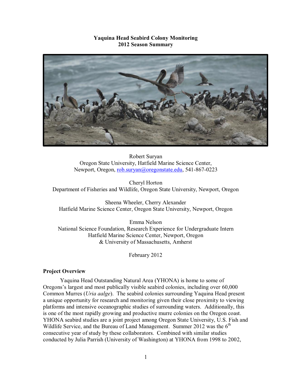 Yaquina Head Seabird Colony Monitoring 2012 Season Summary