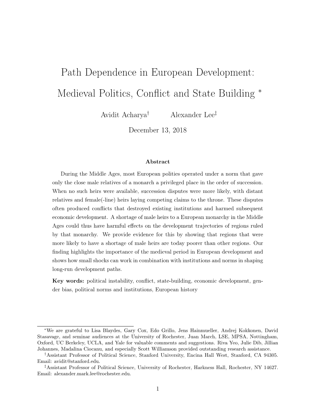 Medieval Politics, Conflict and State Building