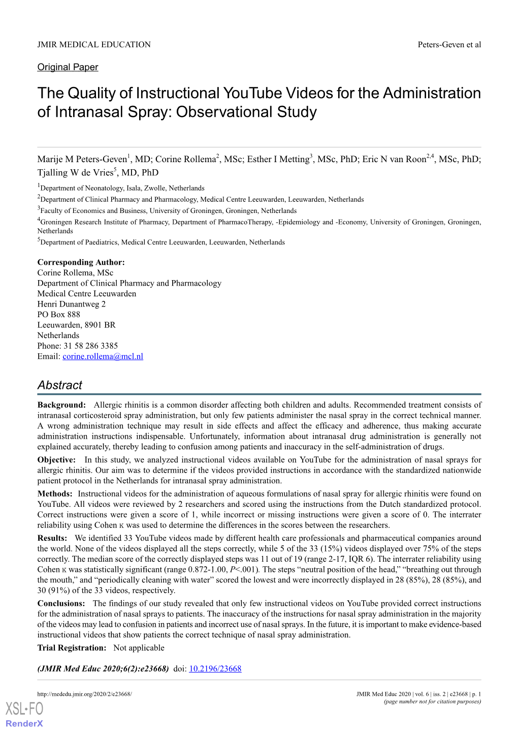 The Quality of Instructional Youtube Videos for the Administration of Intranasal Spray: Observational Study