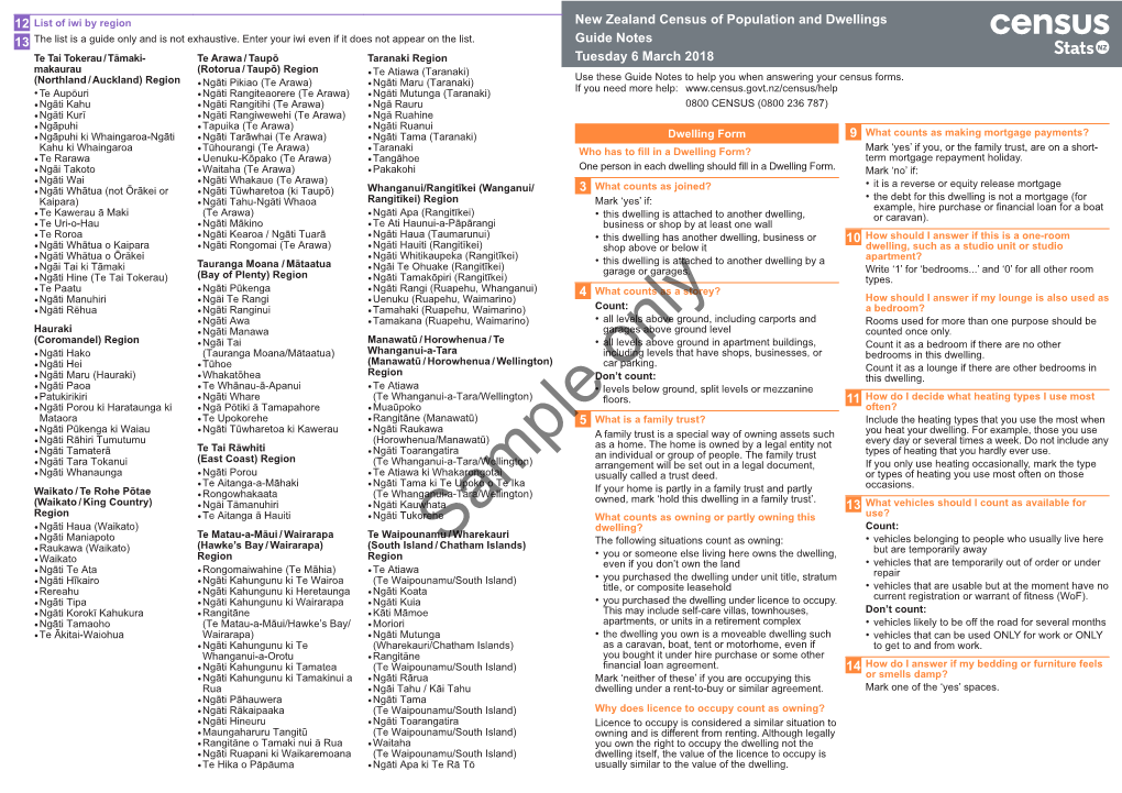 New Zealand Census of Population and Dwellings Guide Notes