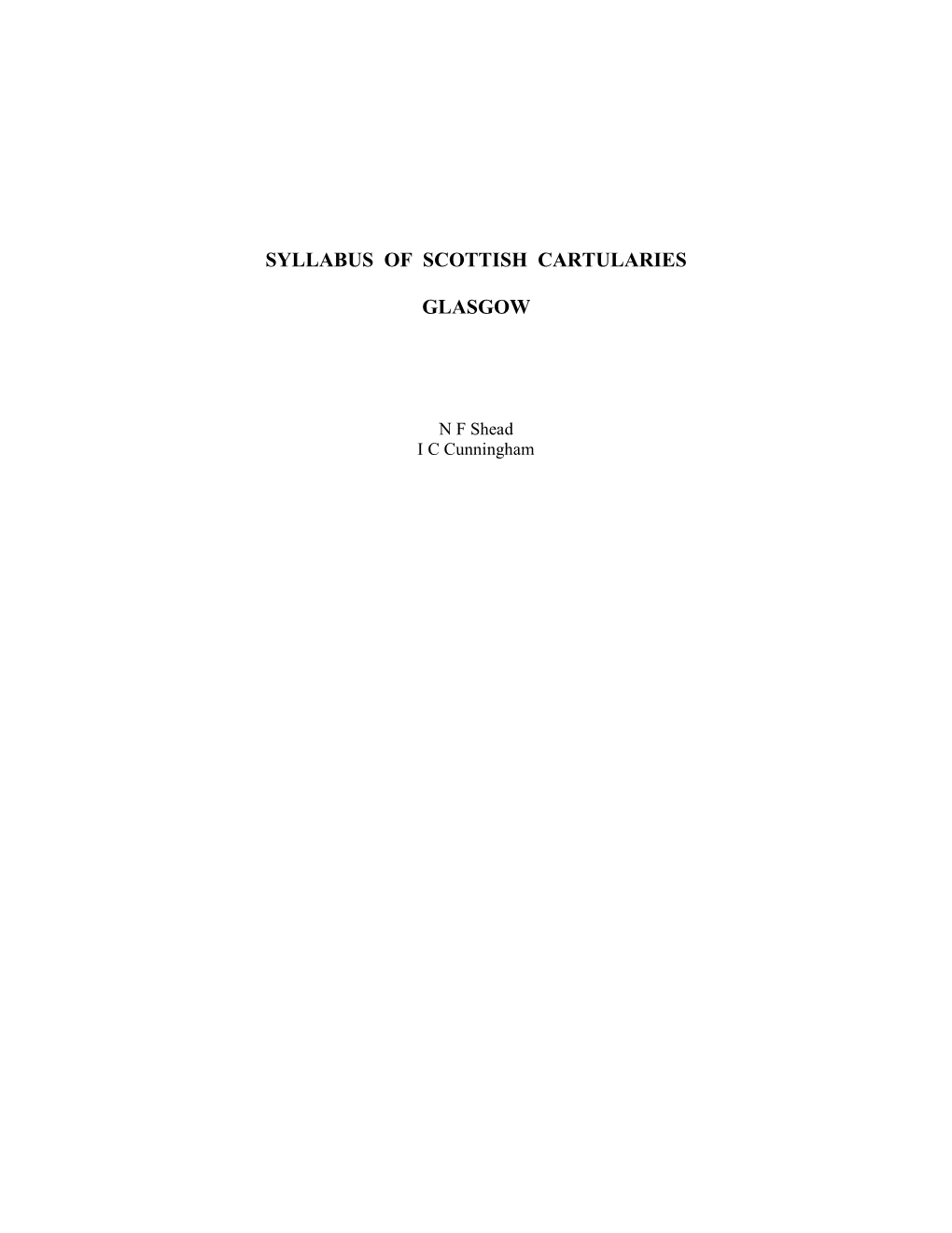 Syllabus of Scottish Cartularies