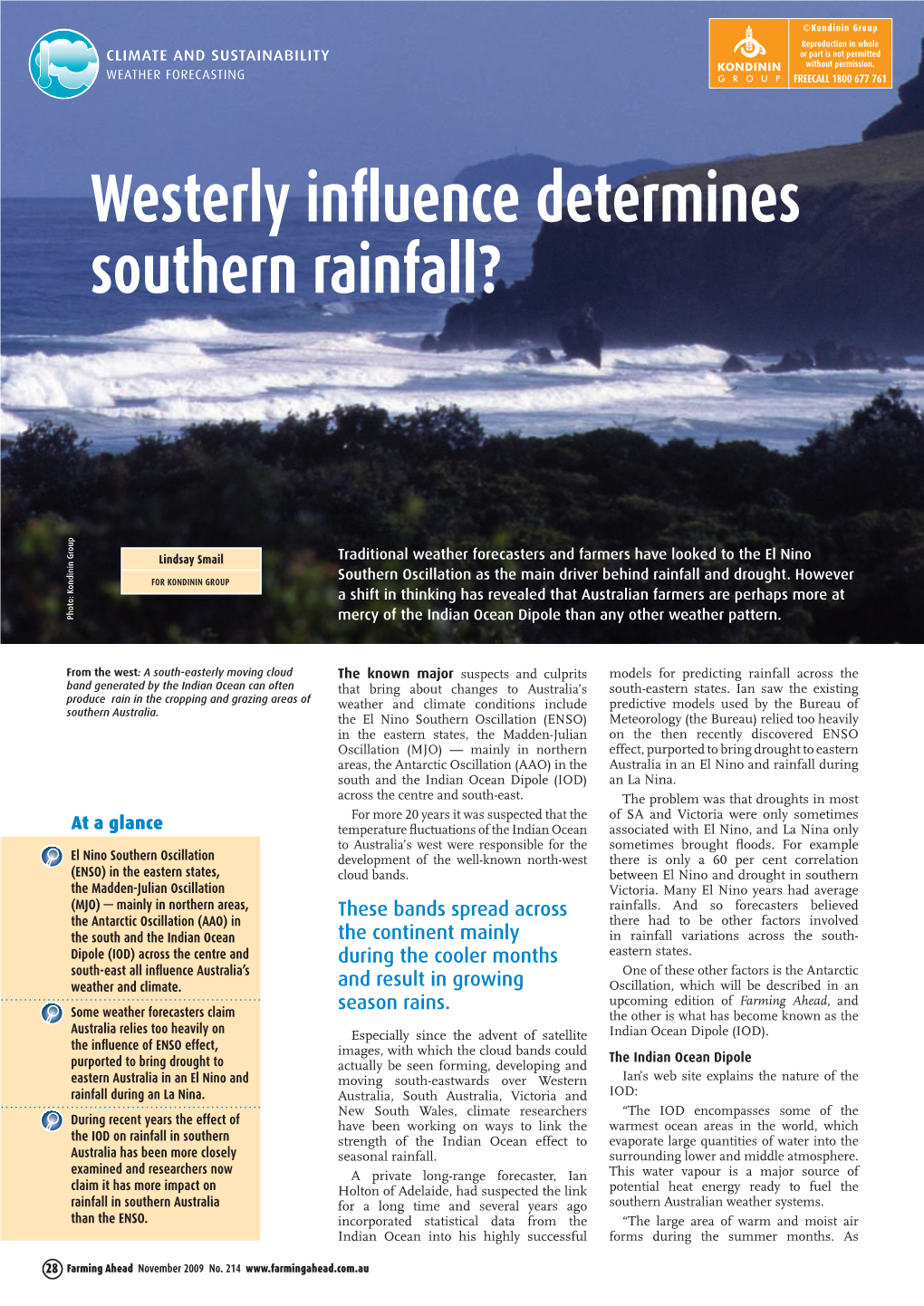 Westerly Influence Determines Southern Rainfall?