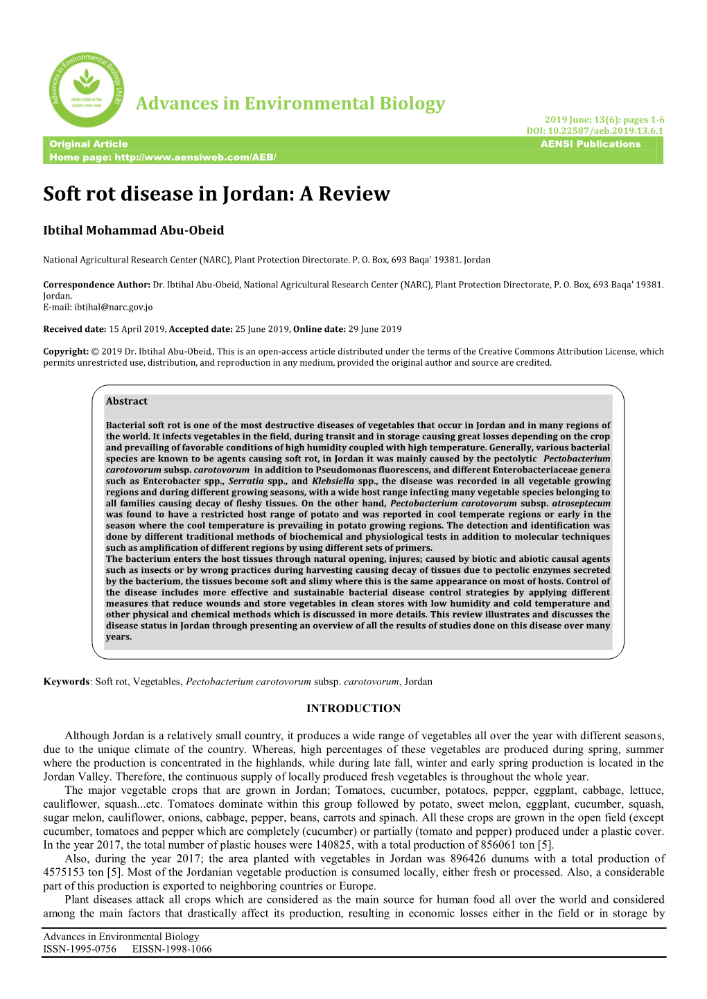 Soft Rot Disease in Jordan: a Review