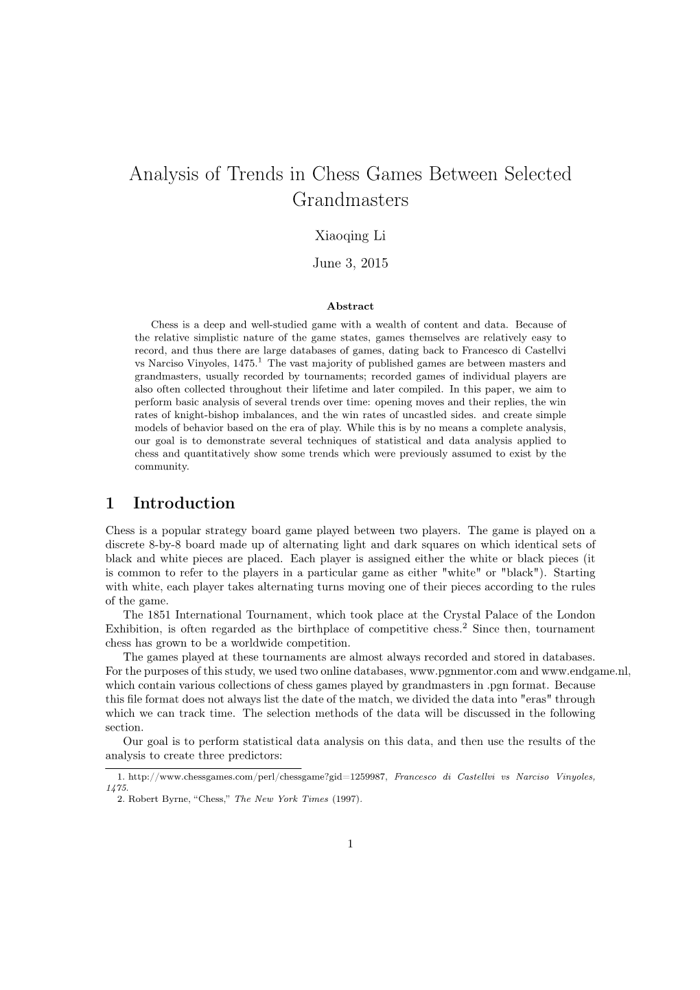 Analysis of Trends in Chess Games Between Selected Grandmasters