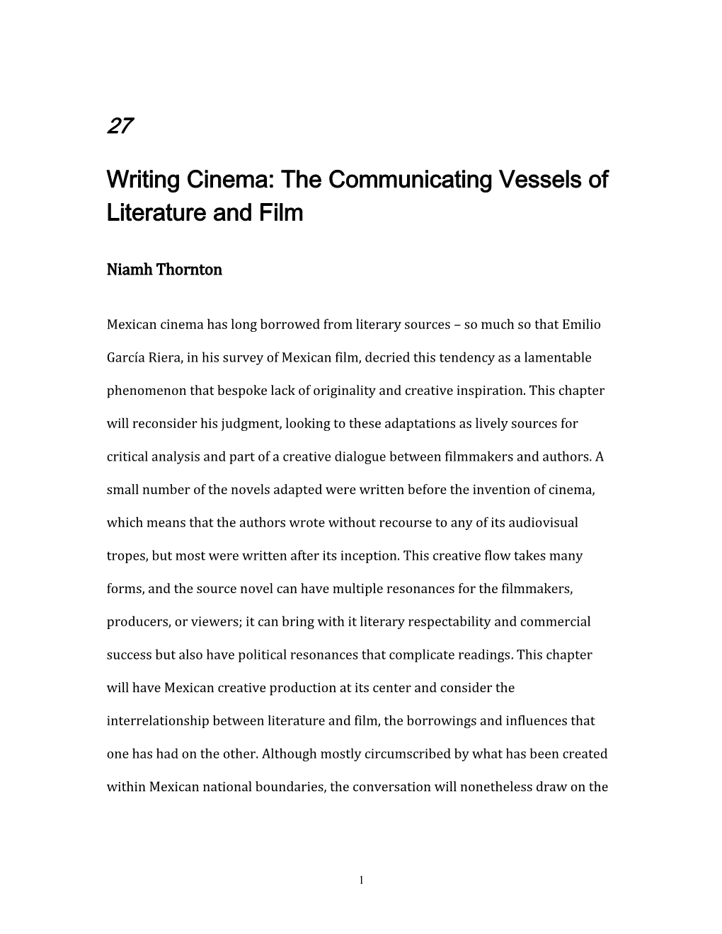 Writing Cinema: the Communicating Vessels of Literature and Film