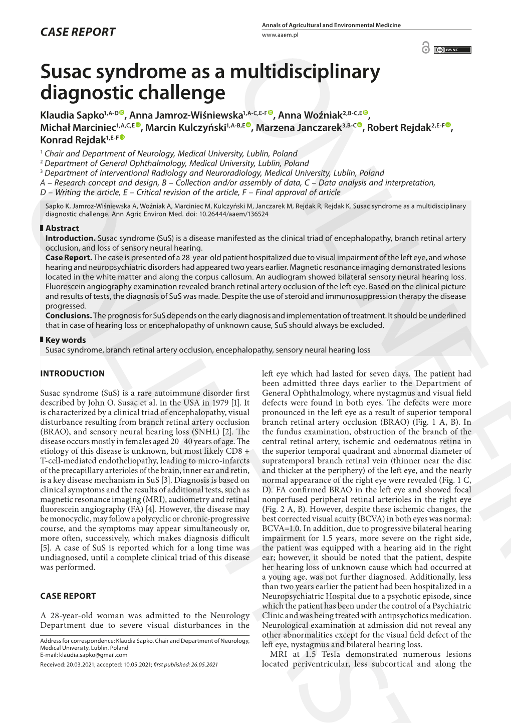 Susac Syndrome As a Multidisciplinary Diagnostic Challenge