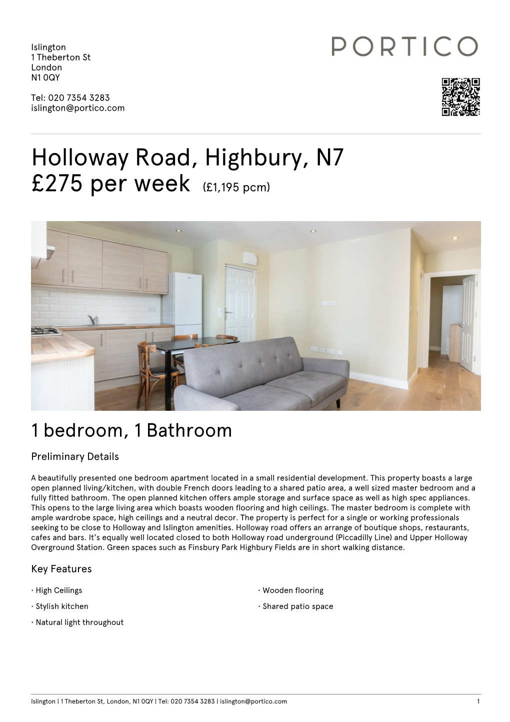 Holloway Road, Highbury, N7 £275 Per Week