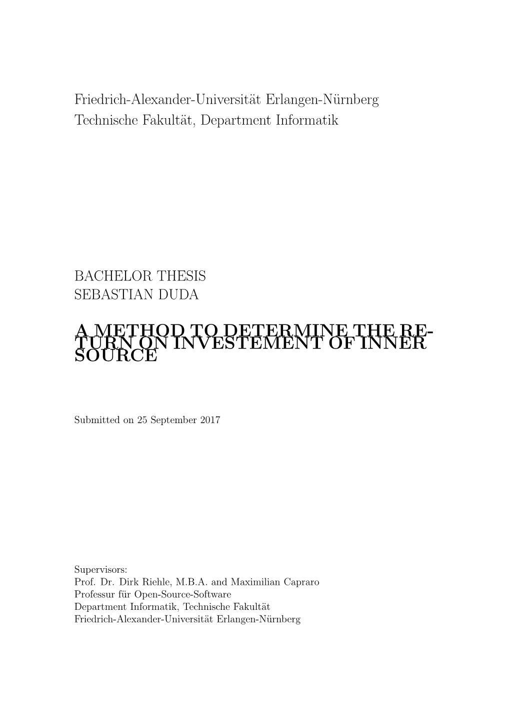 A Method to Determine the Return on Investement of Inner Source