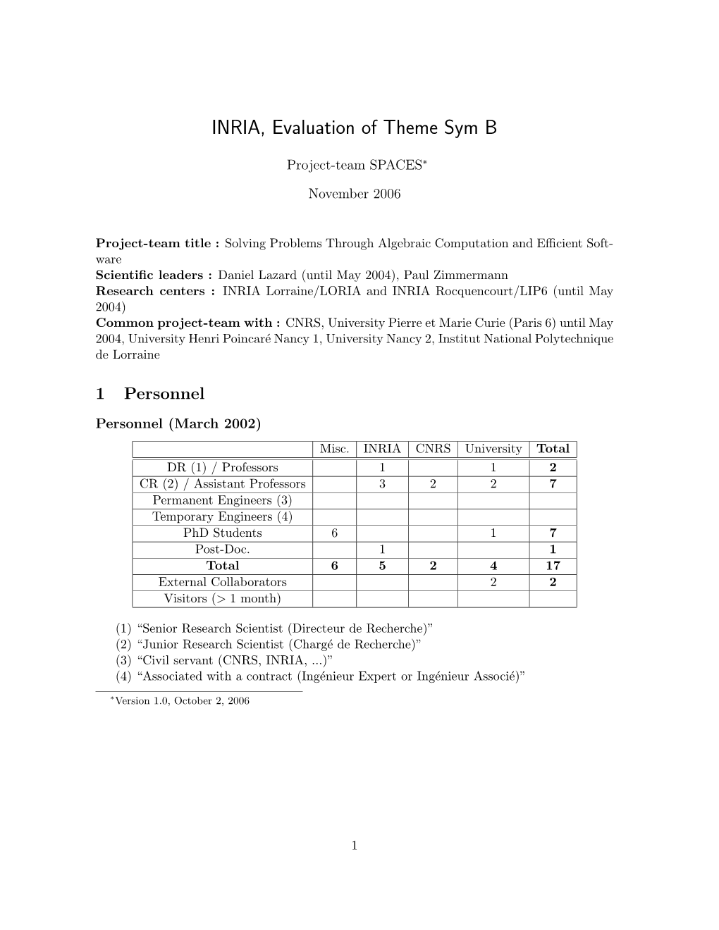 INRIA, Evaluation of Theme Sym B