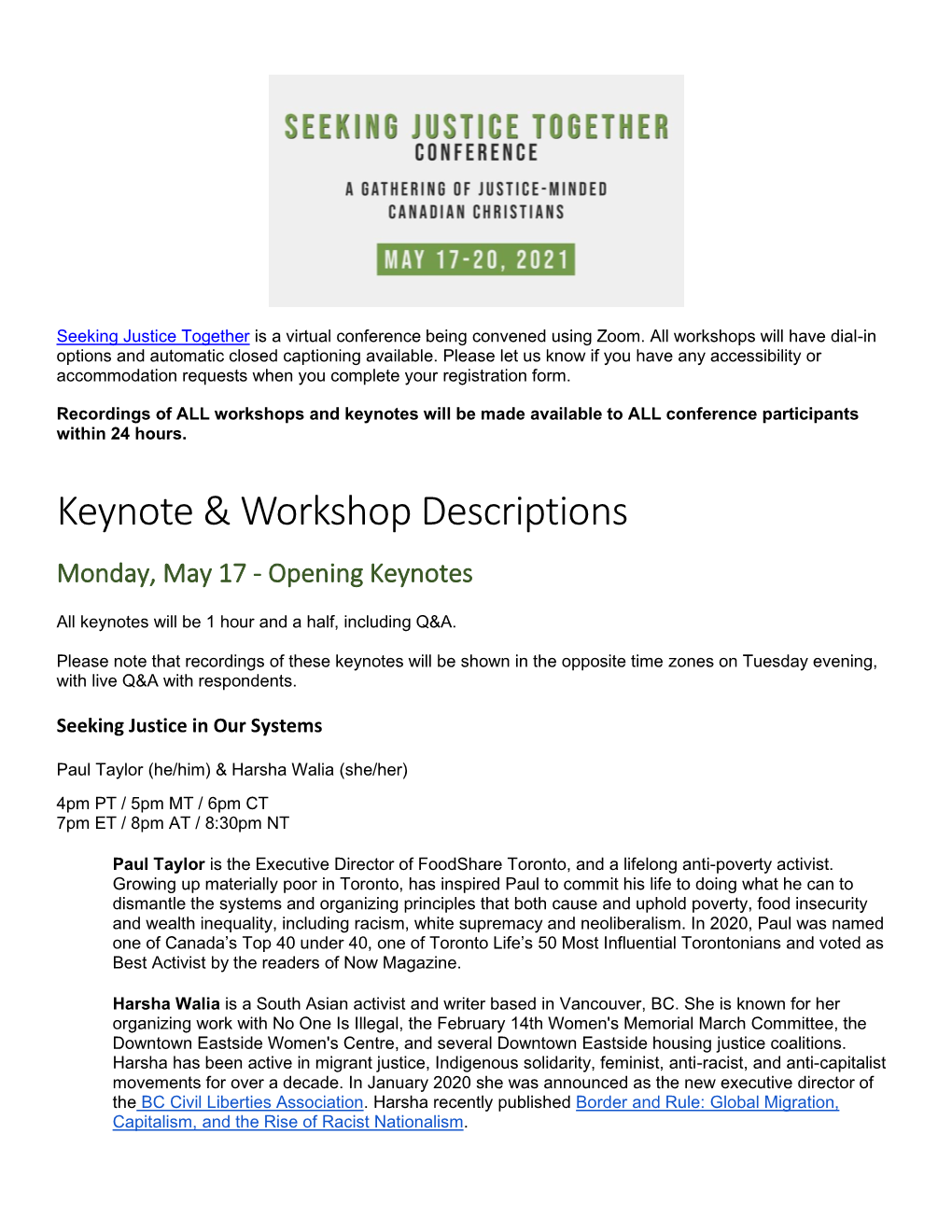 Keynote & Workshop Descriptions
