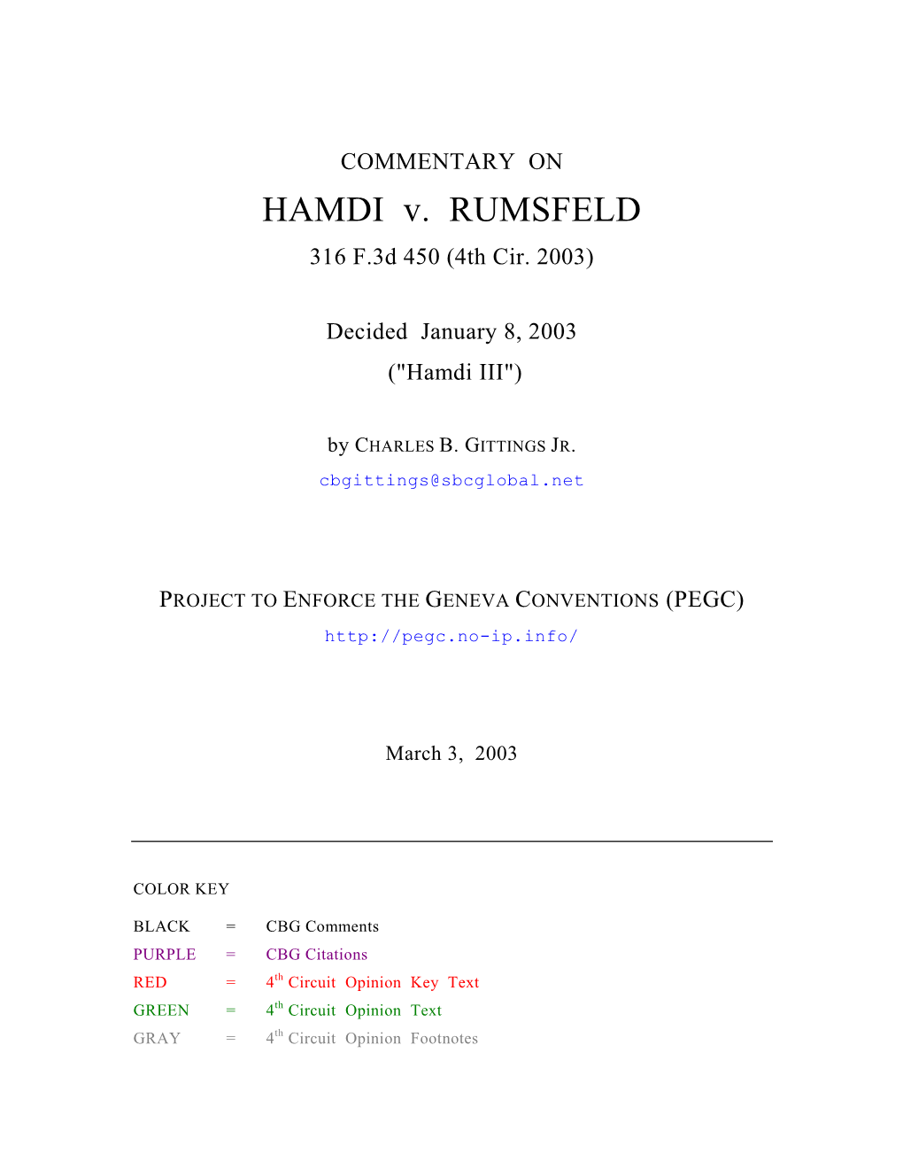 COMMENTARY on HAMDI V. RUMSFELD 316 F.3D 450 (4Th Cir