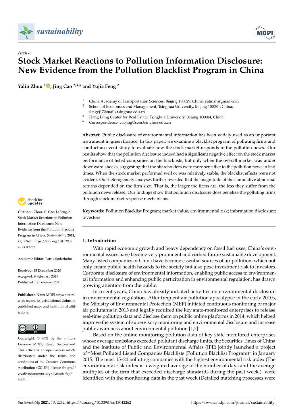 Stock Market Reactions to Pollution Information Disclosure: New Evidence from the Pollution Blacklist Program in China