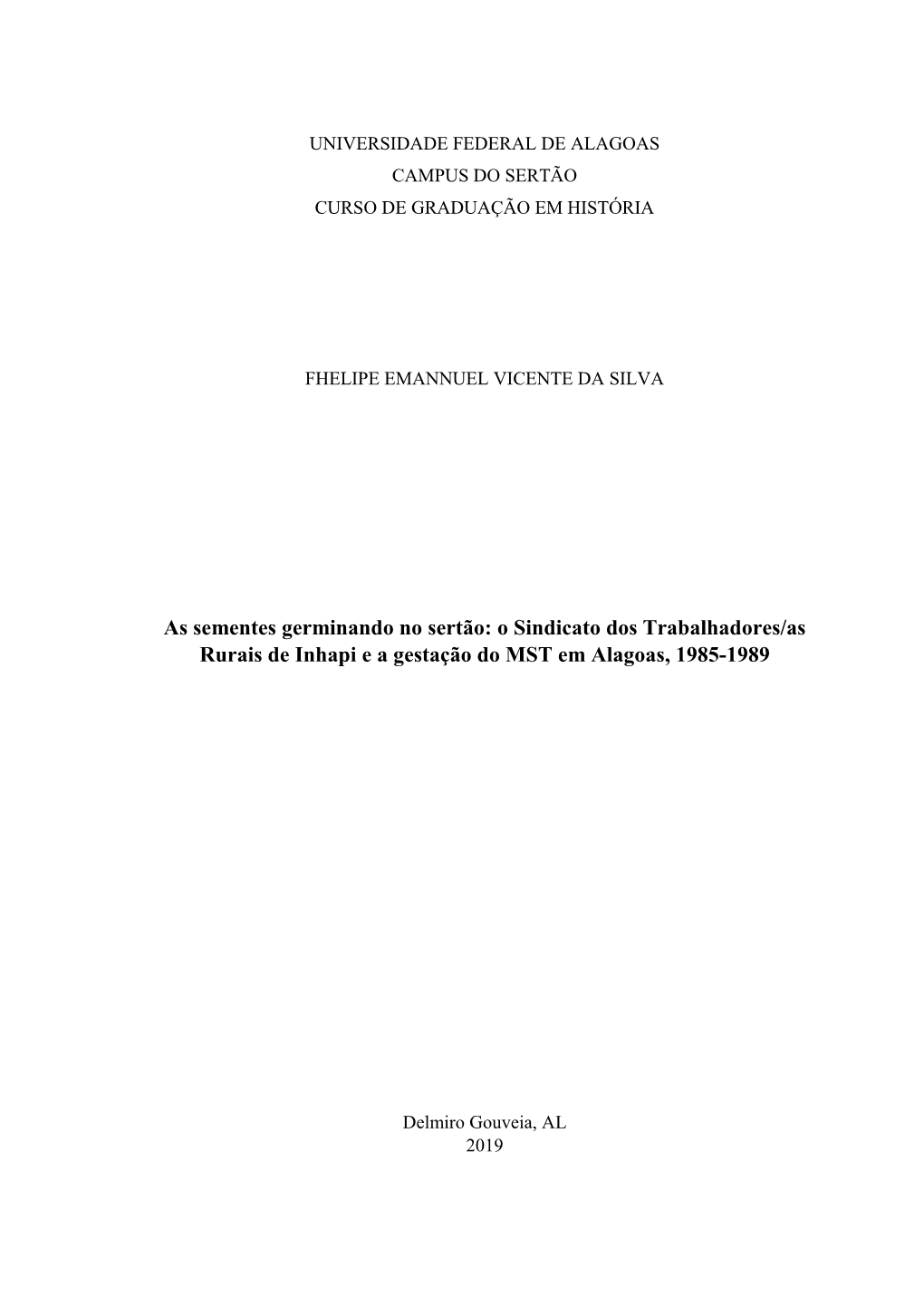 (As) Rurais De Inhapi E a Gestação Do MST Em Alagoas, 1985-1989.Pdf