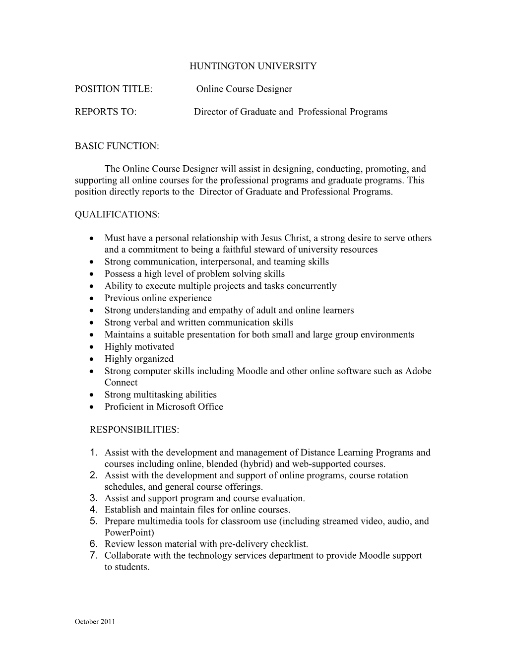 EXCEL Program Coordinator Job Description