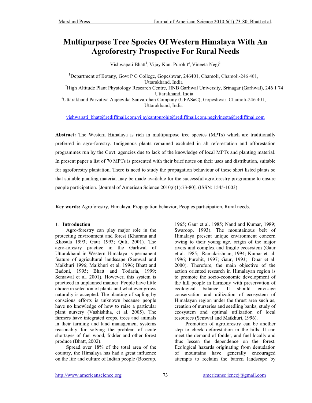 Multipurpose Tree Species of Western Himalaya with an Agroforestry Prospective for Rural Needs