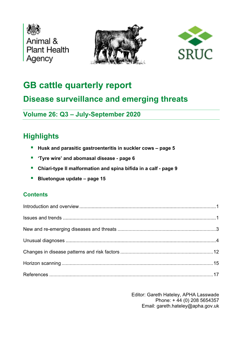 GB Cattle Quarterly Report Disease Surveillance and Emerging Threats
