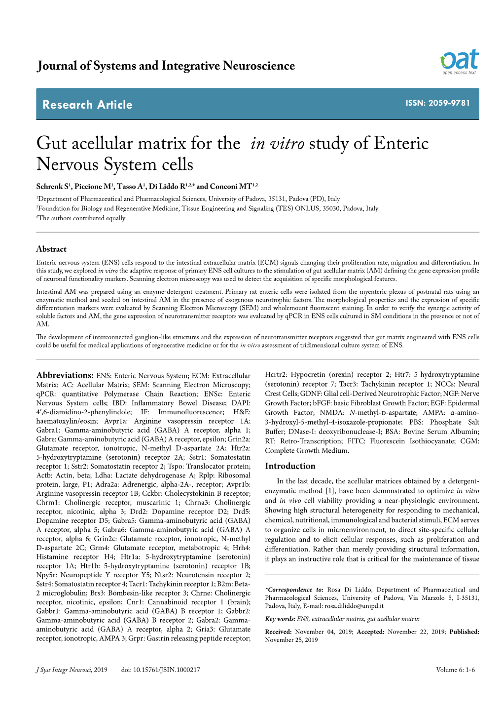 Gut Acellular Matrix for the in Vitro Study of Enteric Nervous System Cells