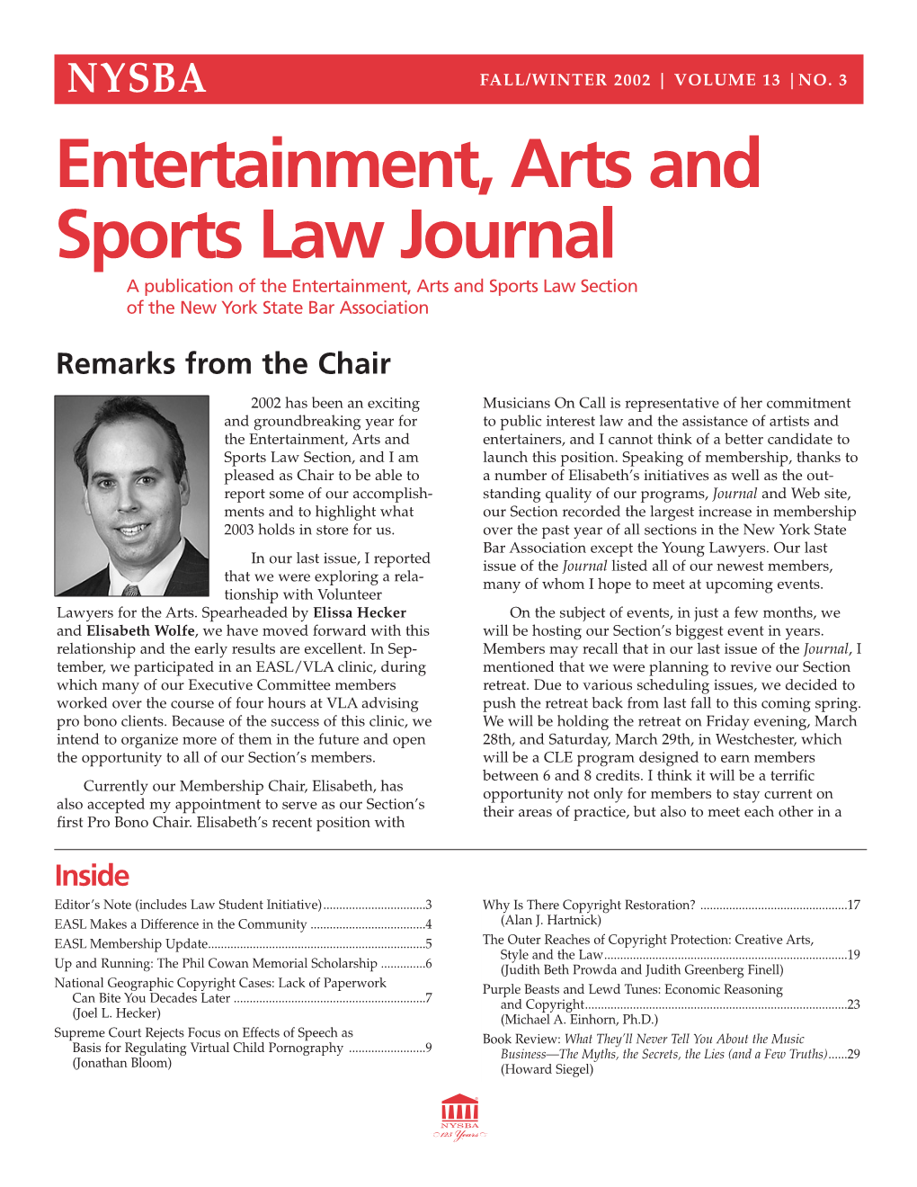 NYSBA Entertainment, Arts and Sports Law Journal | Fall/Winter 2002 | Vol