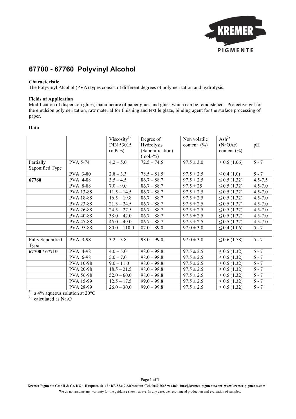 67760 Polyvinyl Alcohol