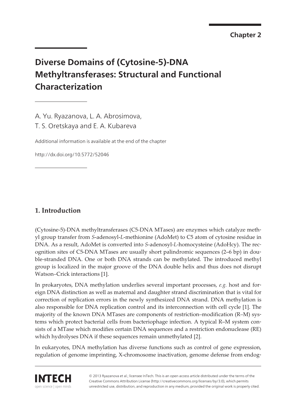 DNA Methyltransferases: Structural and Functional Characterization