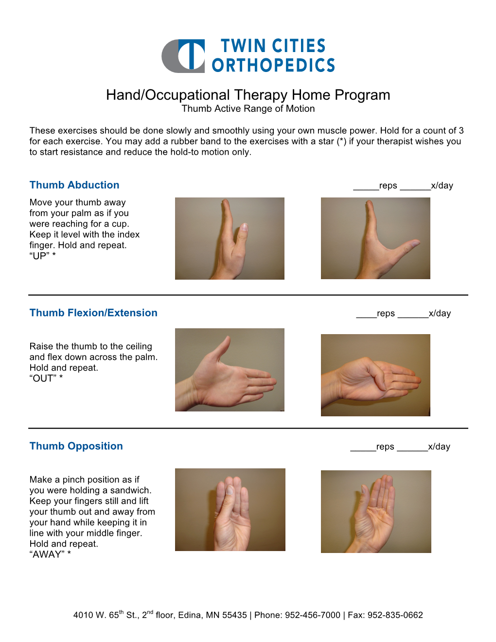 Hand/Occupational Therapy Home Program Thumb Active Range of Motion
