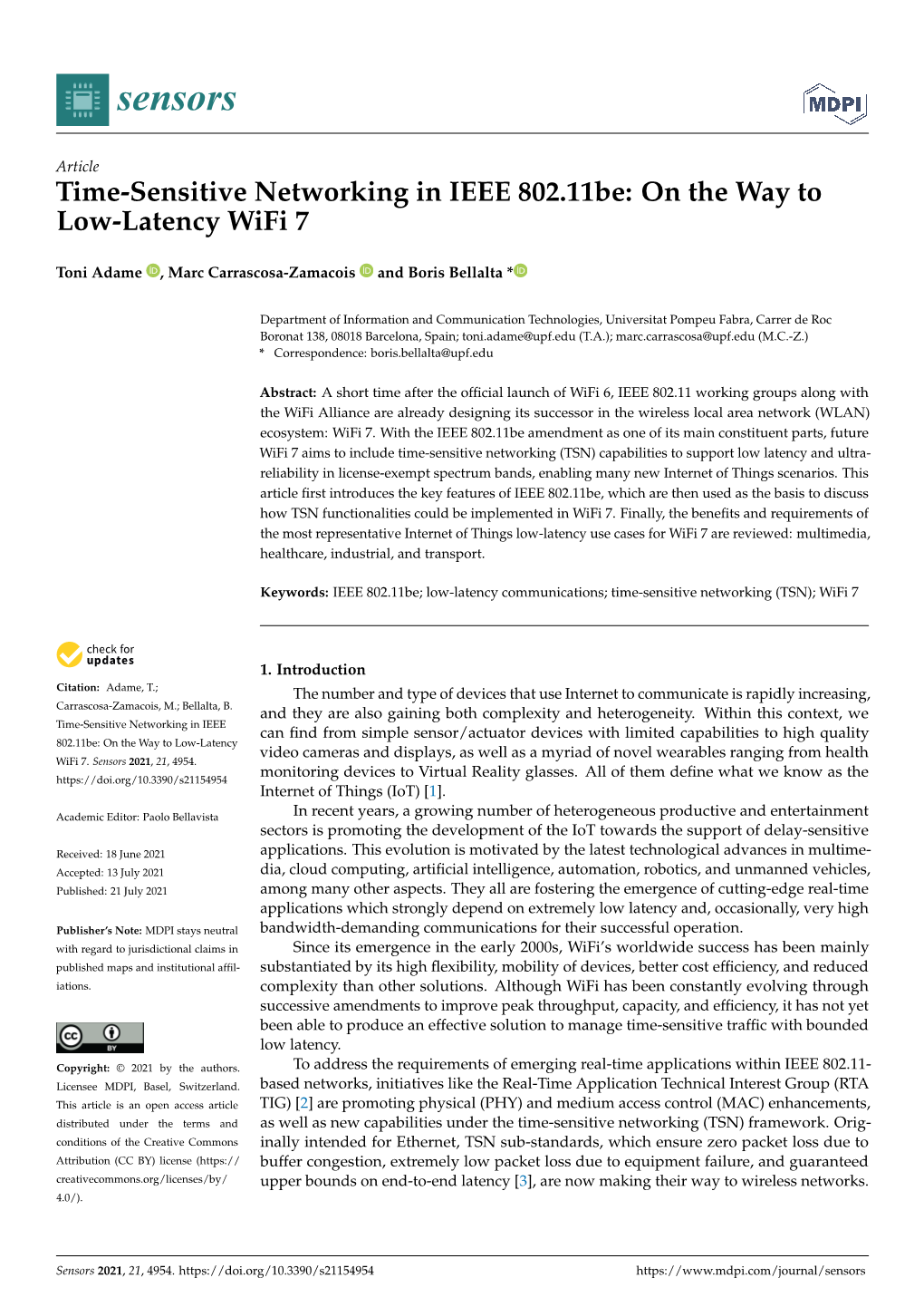 Time-Sensitive Networking in IEEE 802.11Be: on the Way to Low-Latency Wifi 7