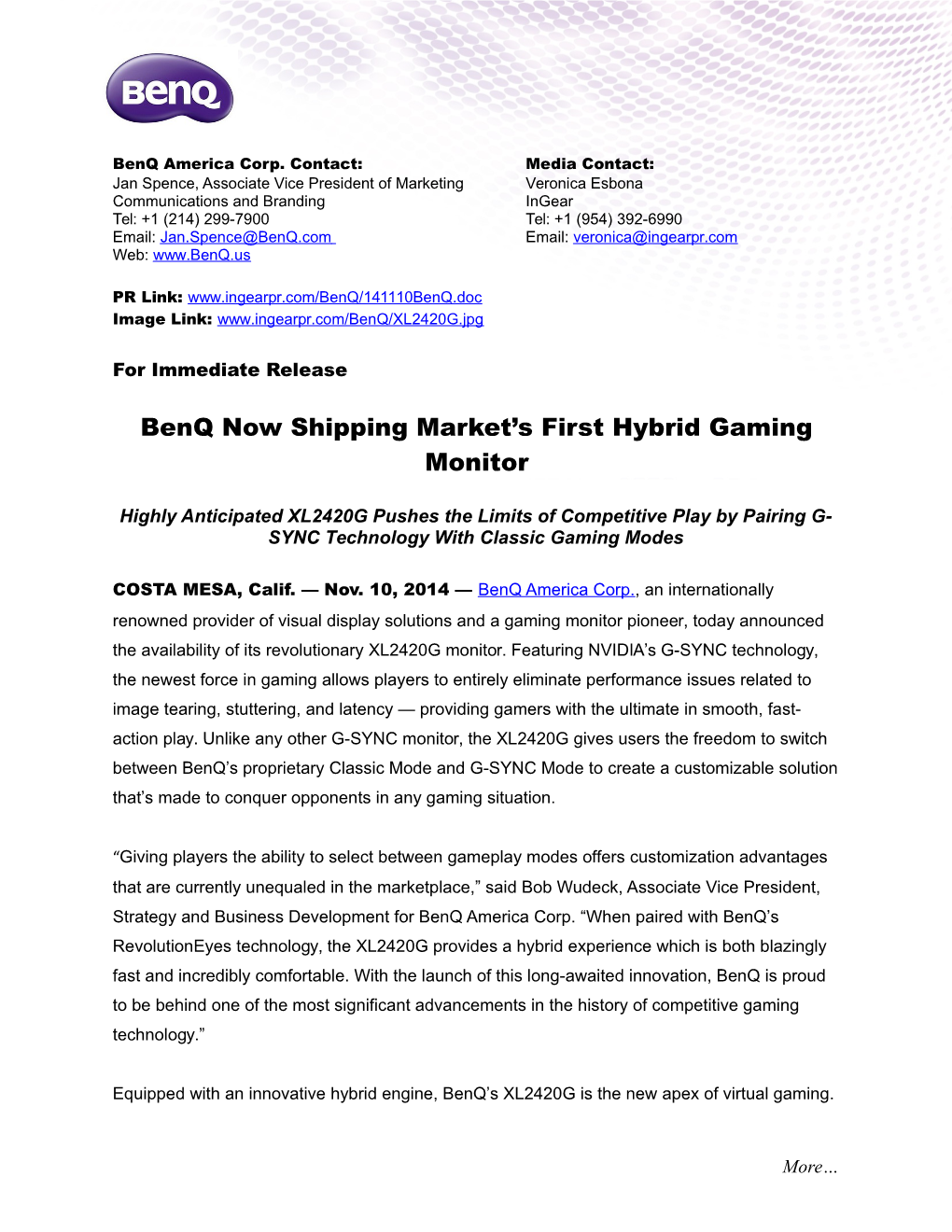 Benq Now Shipping Market S First Hybrid Gaming Monitor