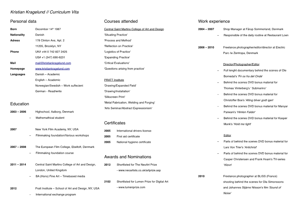 Kristian Kragelund // Curriculum Vita Personal Data Education Courses