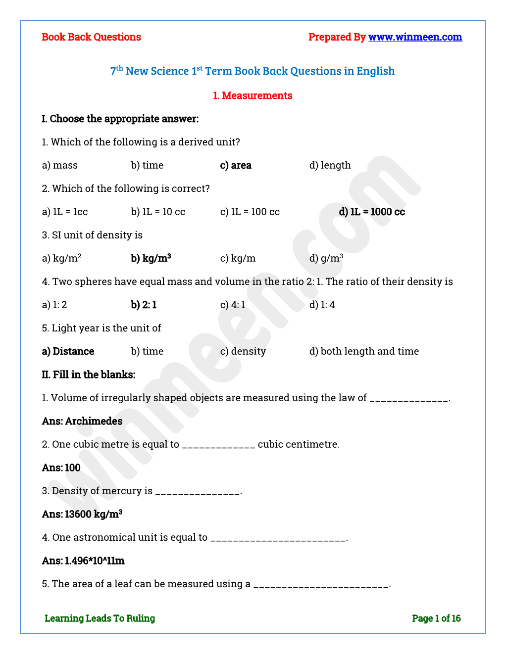 7Th New Science 1St Term Book Back Questions in English