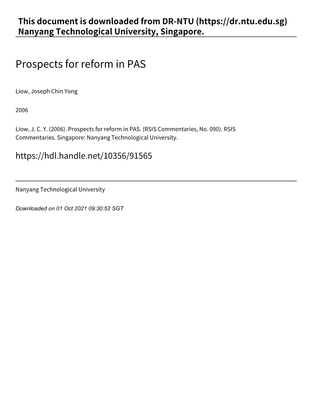 Prospects for Reform in PAS