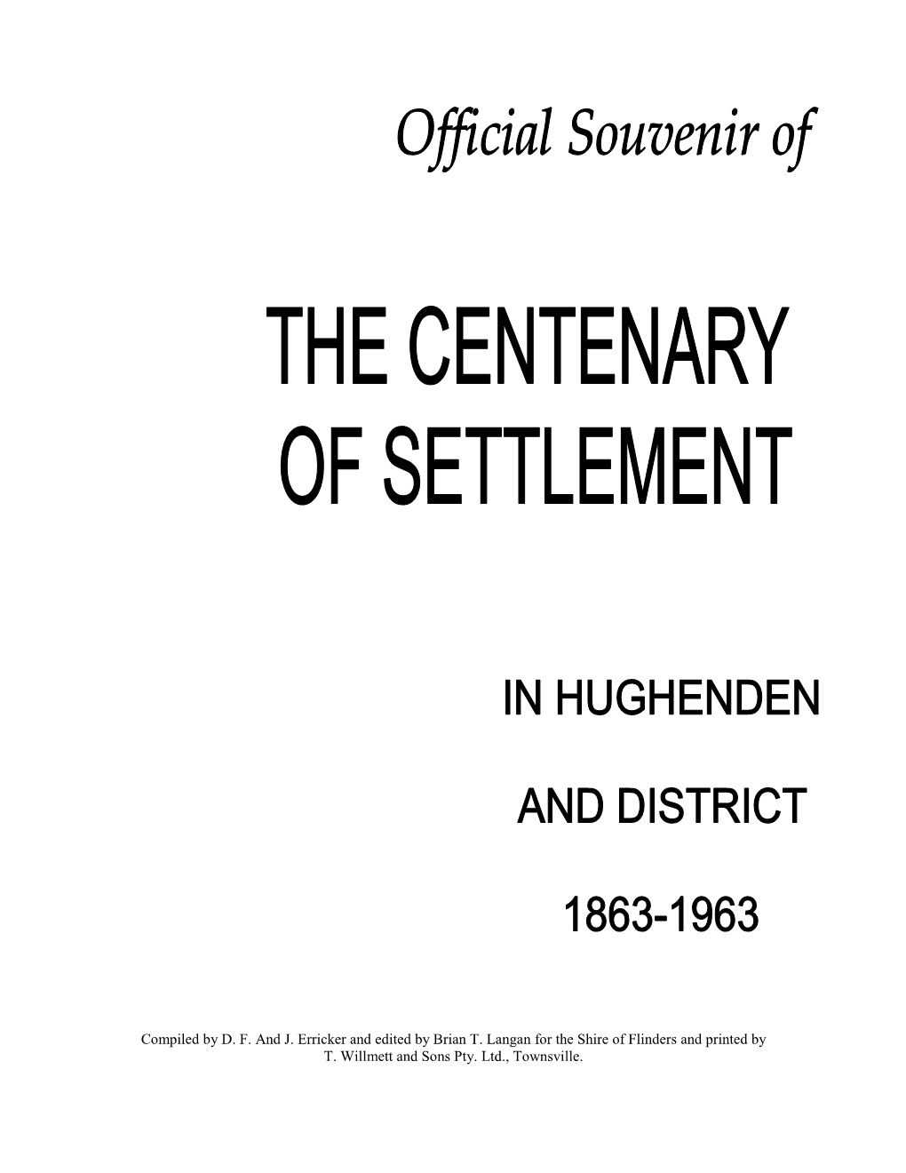 Early Settlement of Hughenden and District