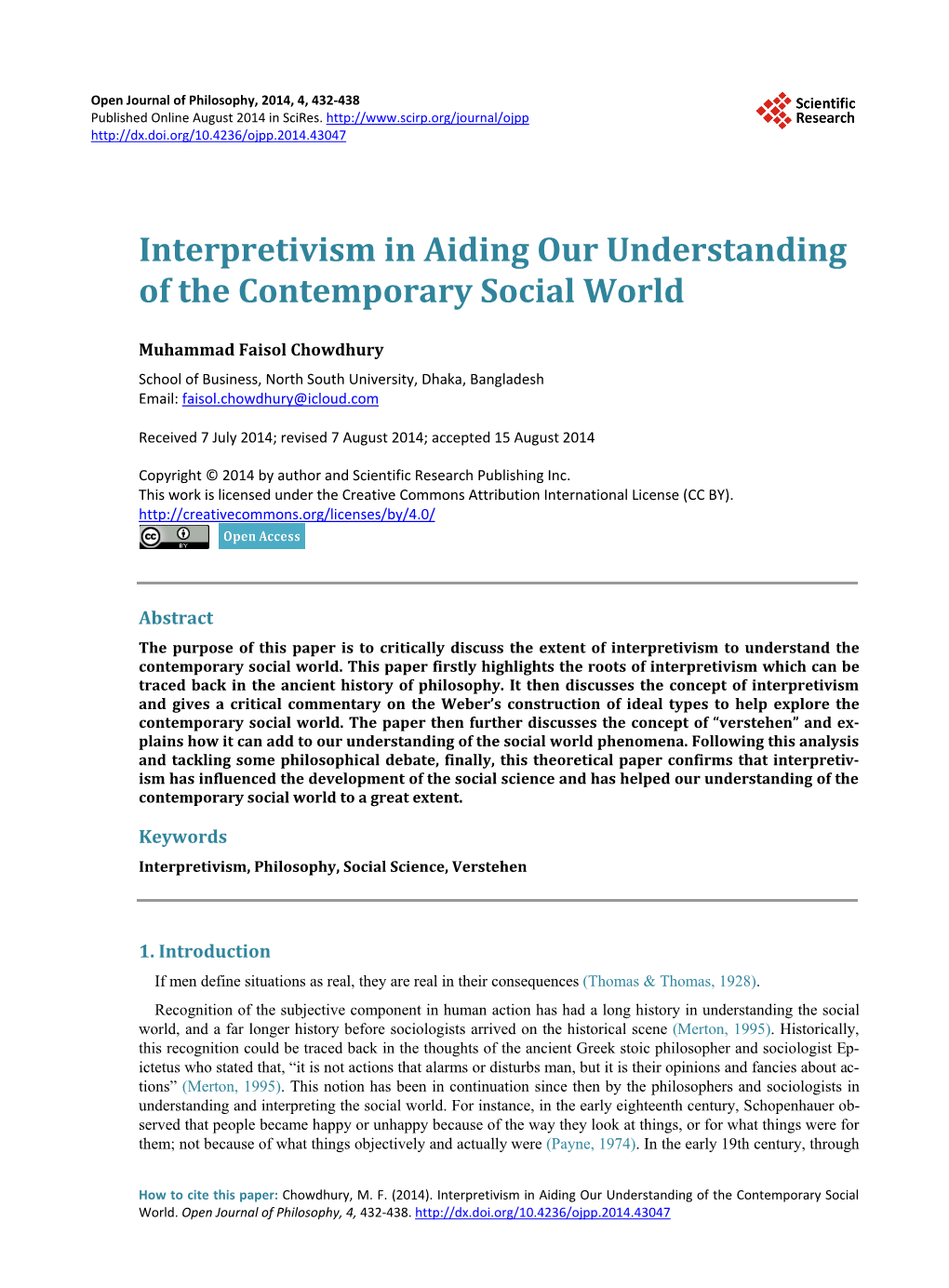 Interpretivism in Aiding Our Understanding of the Contemporary Social World