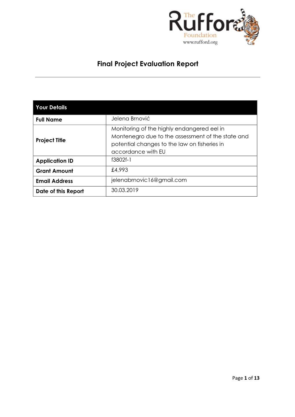 Final Project Evaluation Report