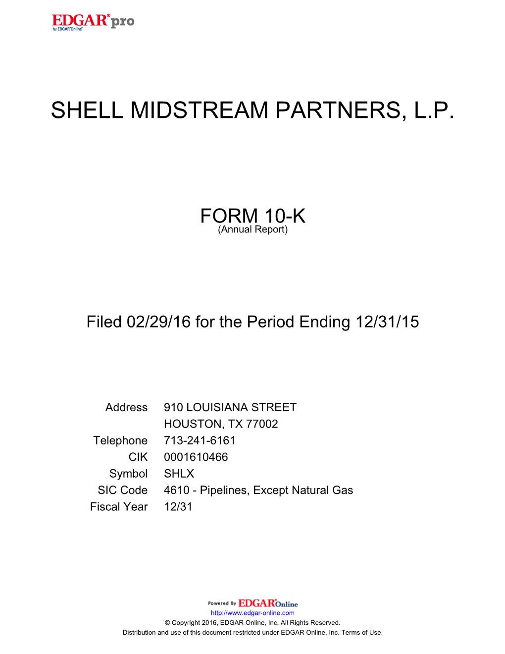 Shell Midstream Partners, L.P