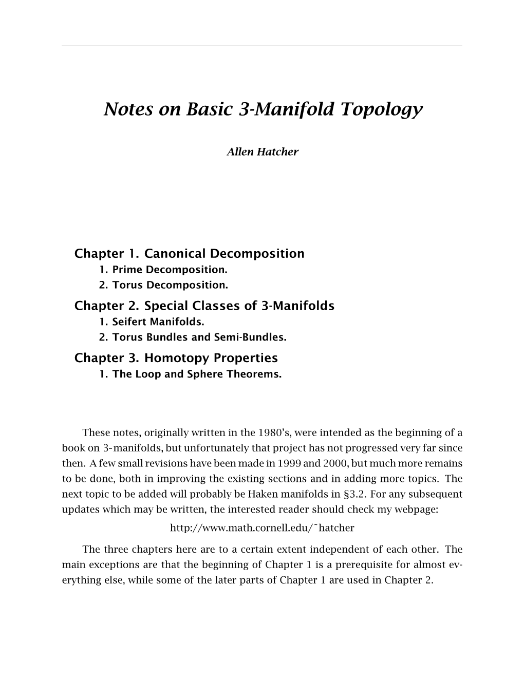 Notes on Basic 3-Manifold Topology