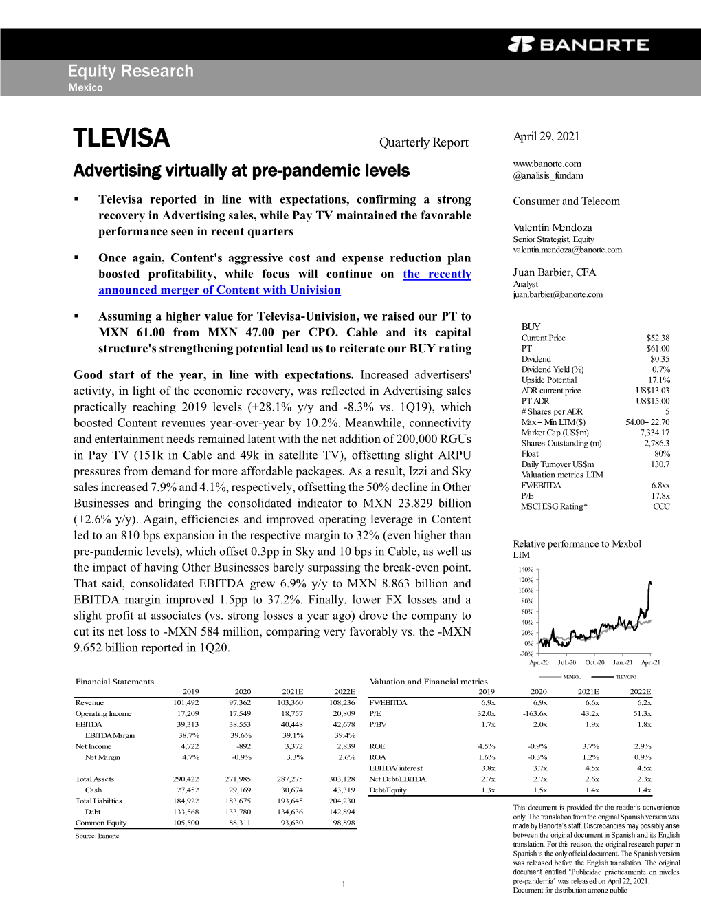 TLEVISA Advertising Virtually at Pre-Pandemic Levels @Analisis Fundam