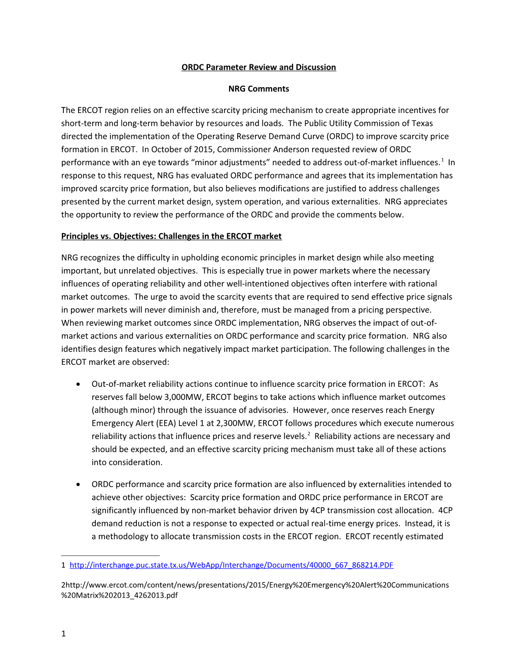 ORDC Parameter Review and Discussion