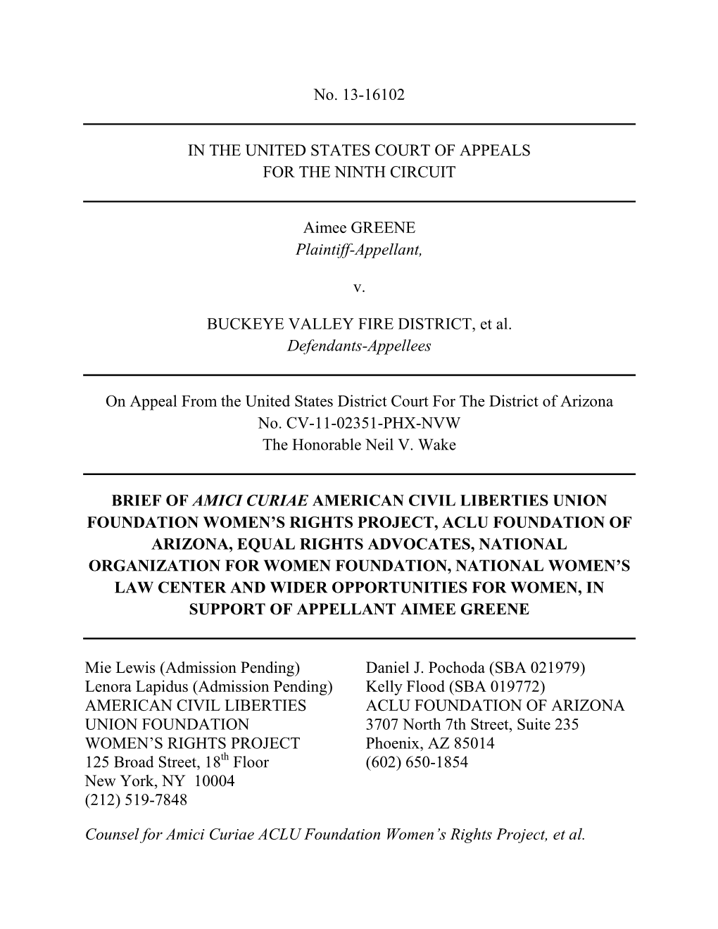 No. 13-16102 in the UNITED STATES COURT of APPEALS
