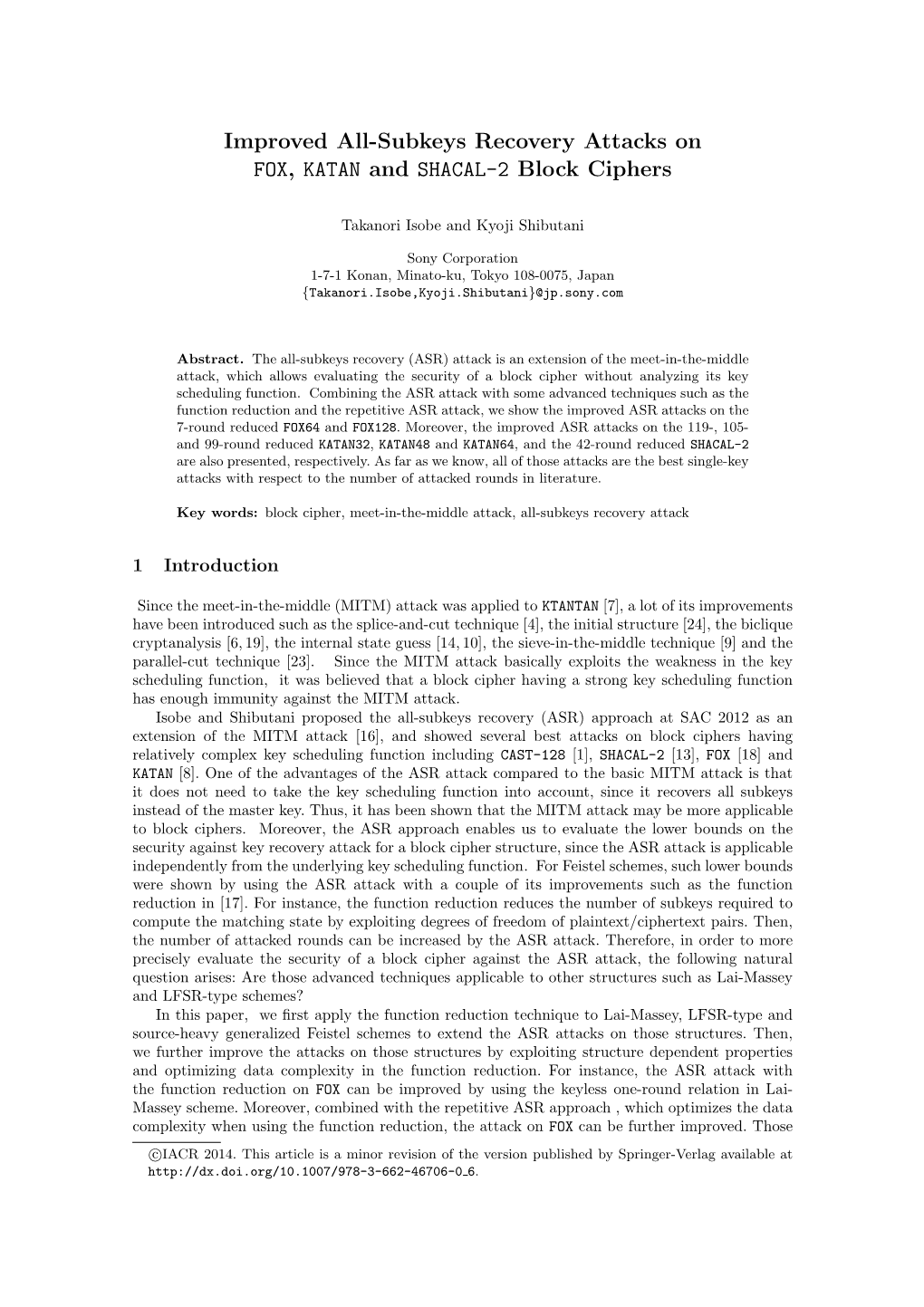 Improved All-Subkeys Recovery Attacks on FOX, KATAN and SHACAL-2 Block Ciphers