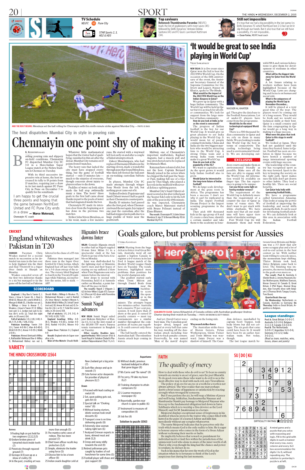 Chennaiyin One Point Shy of Making It India Are the Two Biggest Mar- Terms of Connectivity