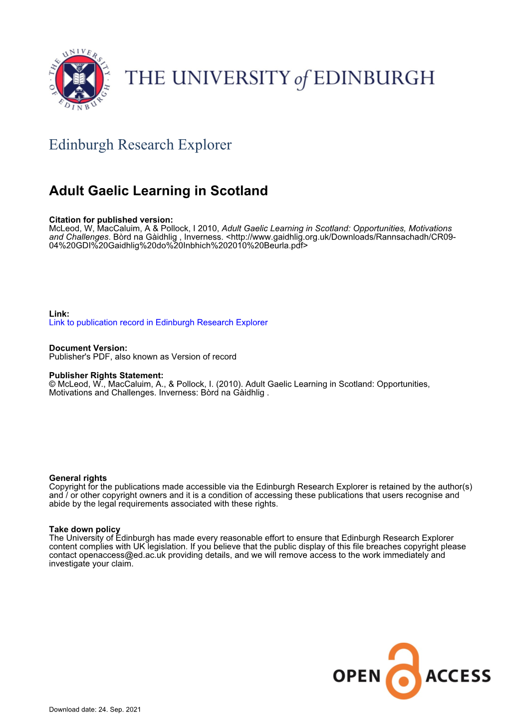 Adult Gaelic Learning in Scotland