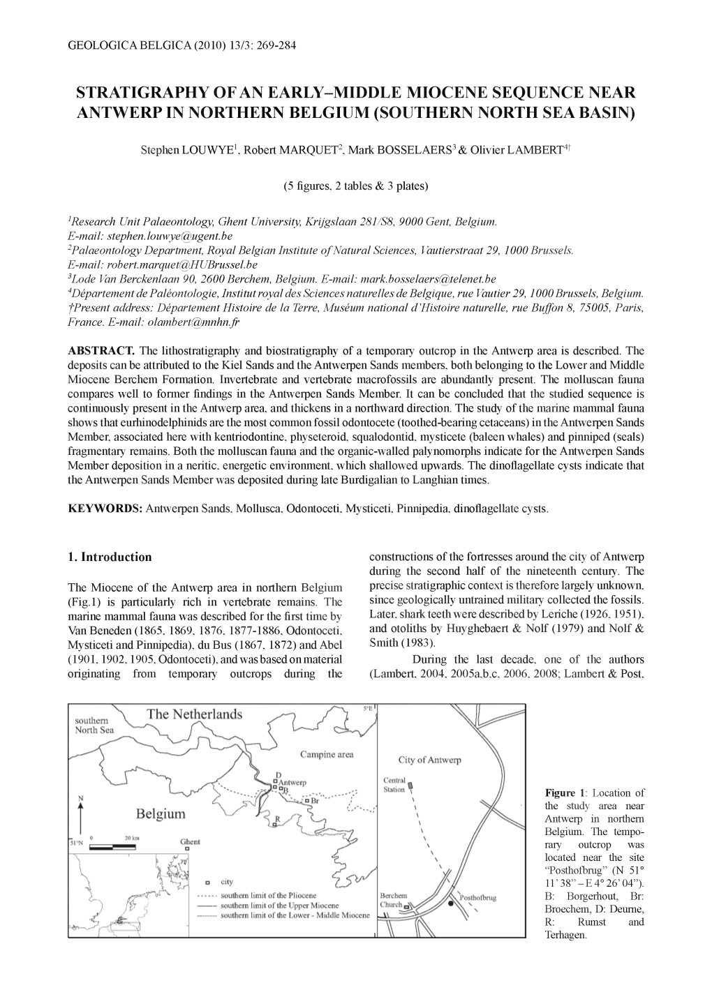 Stratigraphy of an Early-Middle Miocene Sequence Near Antwerp in Northern Belgium (Southern North Sea Basin)