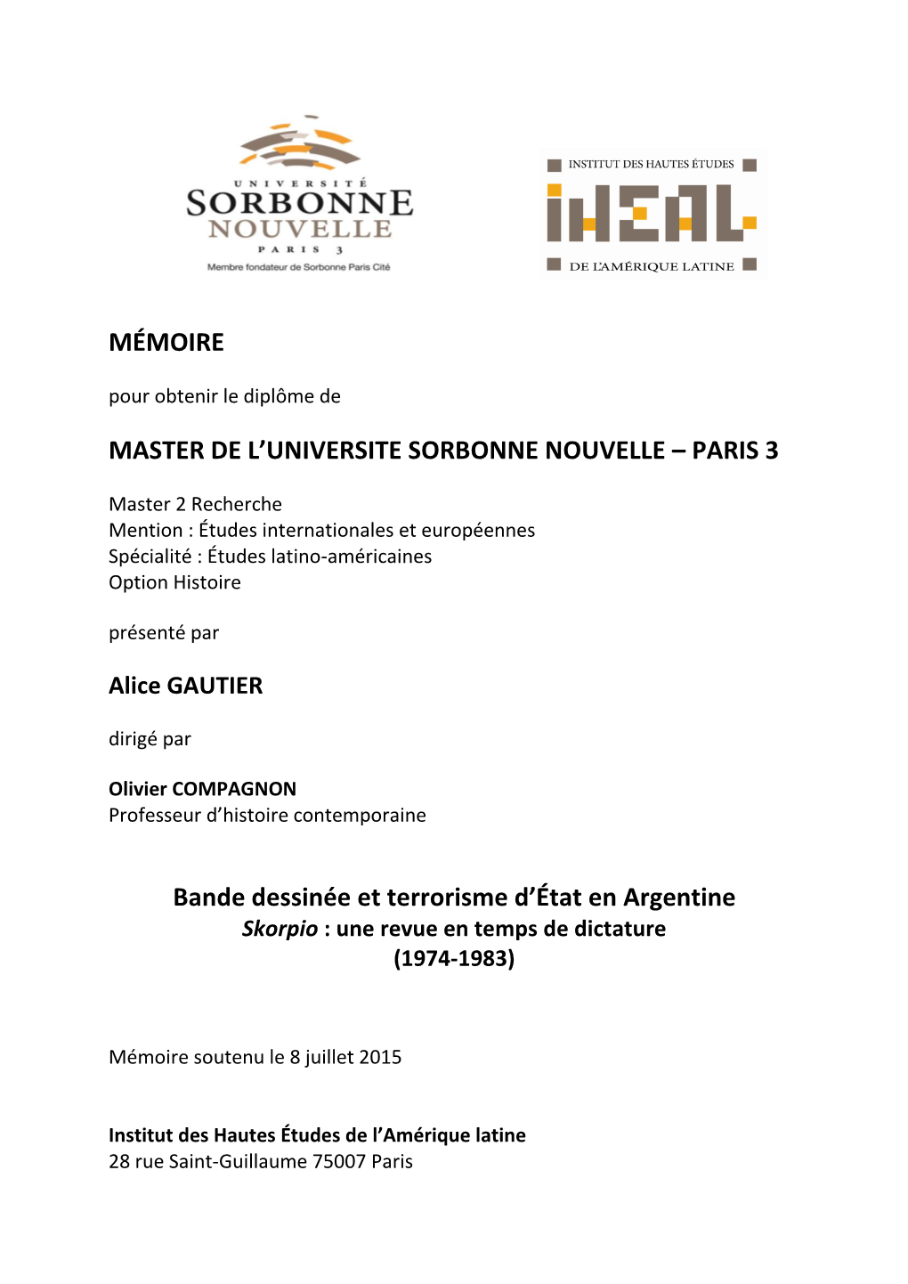 PARIS 3 Bande Dessinée Et Terrorisme D'état En Argentine