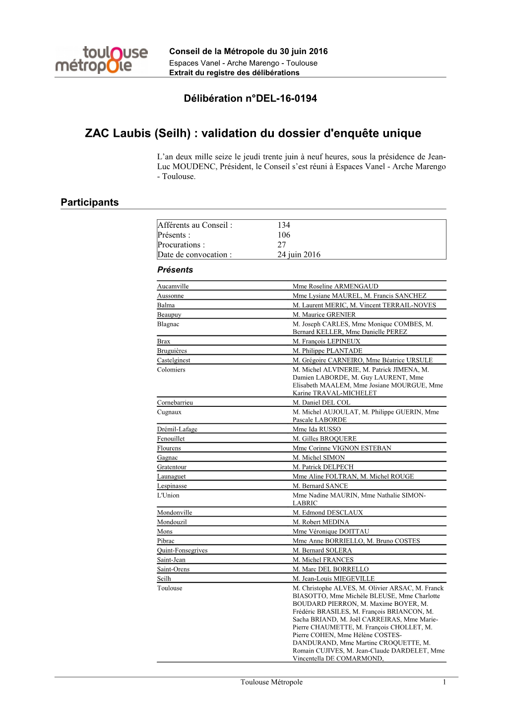 ZAC Laubis (Seilh) : Validation Du Dossier D'enquête Unique