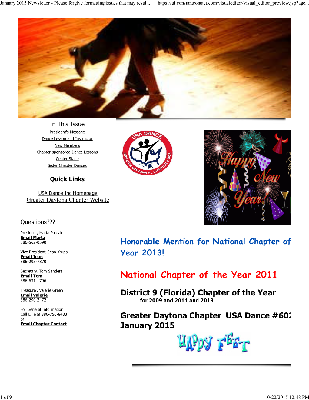 January 2015 Newsletter - Please Forgive Formatting Issues That May Resul